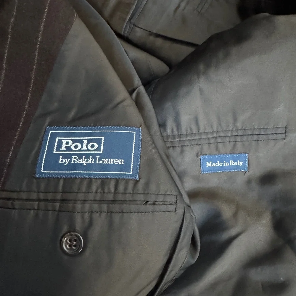 Polo‎ Ralph Lauren 3-Piece Suit Men 40R 34W Brown Stripe Wool Cashmere Italy